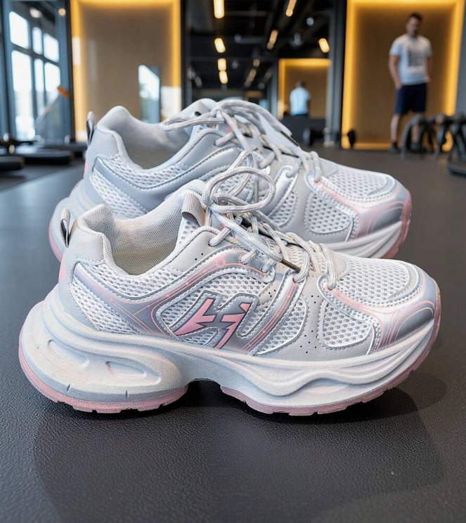 Thick Sole Pink Chunky Sneakers For Women
